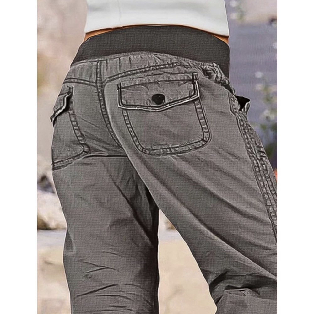 Flamingals Straight Leg Pants Women Drawstring Waist Mid Rise Casual Solid M - Picture 3 of 6